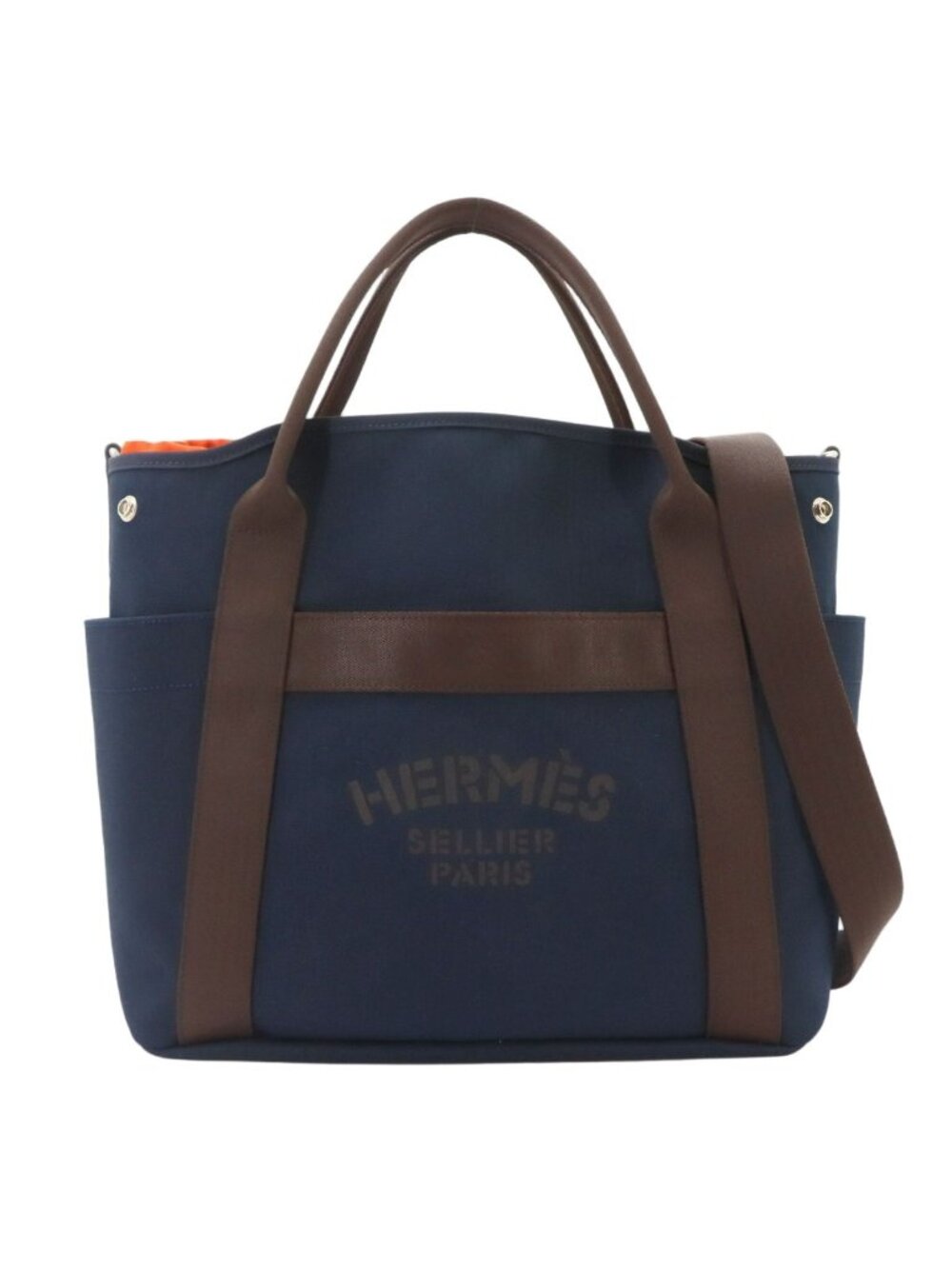 Hermes Sac de Panthere Gloom 2-Way Tote Shoulder Bag Canvas Navy